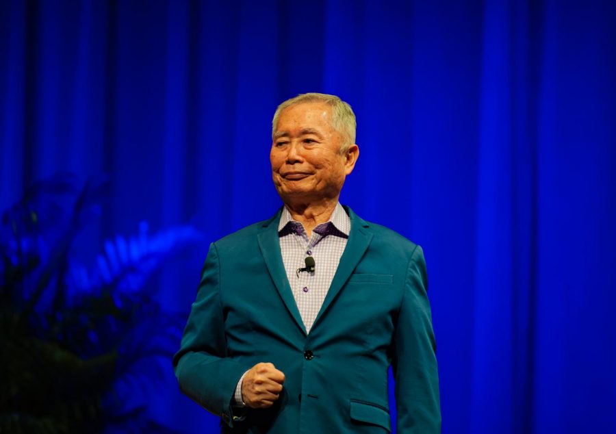 George Takei on stage at Langford Auditorium. (Photo by Truman McDaniel)