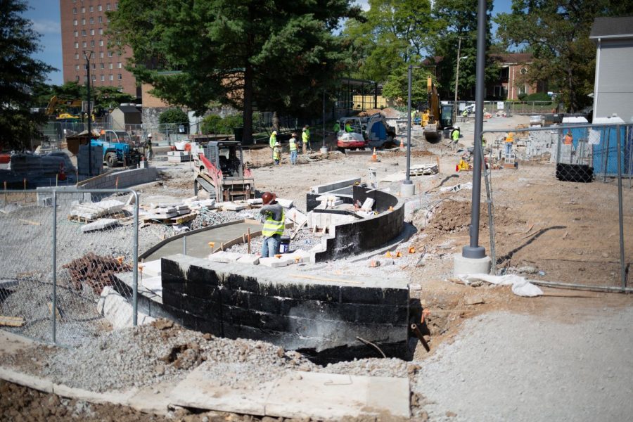 A construction crew works to transition Kensington Pl. to a green space on Aug. 18 as part of the redesign of the West End Neighborhood. 
