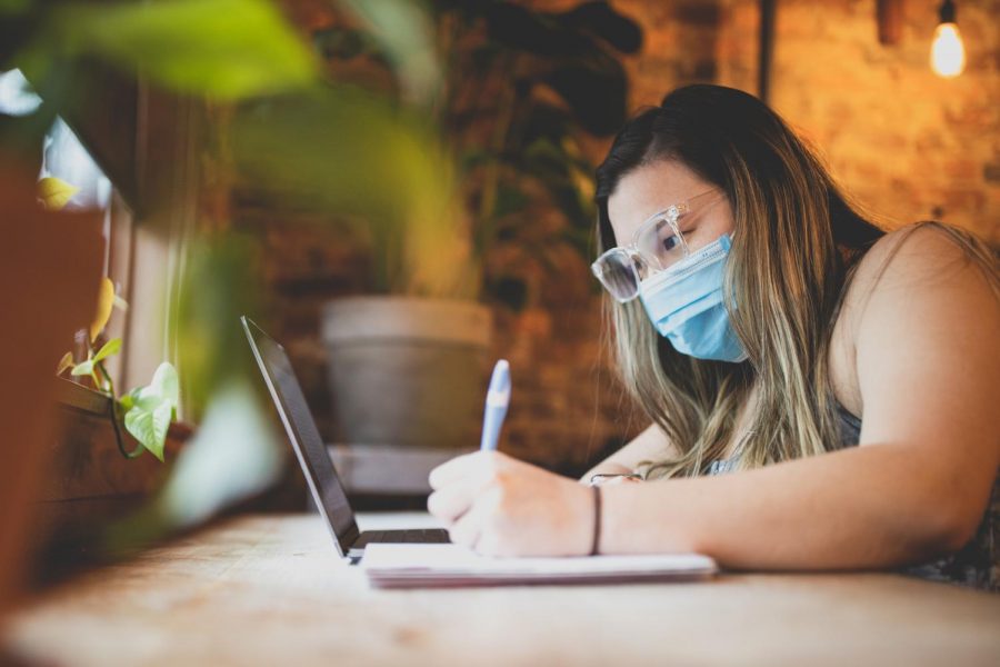 A student studies remotely