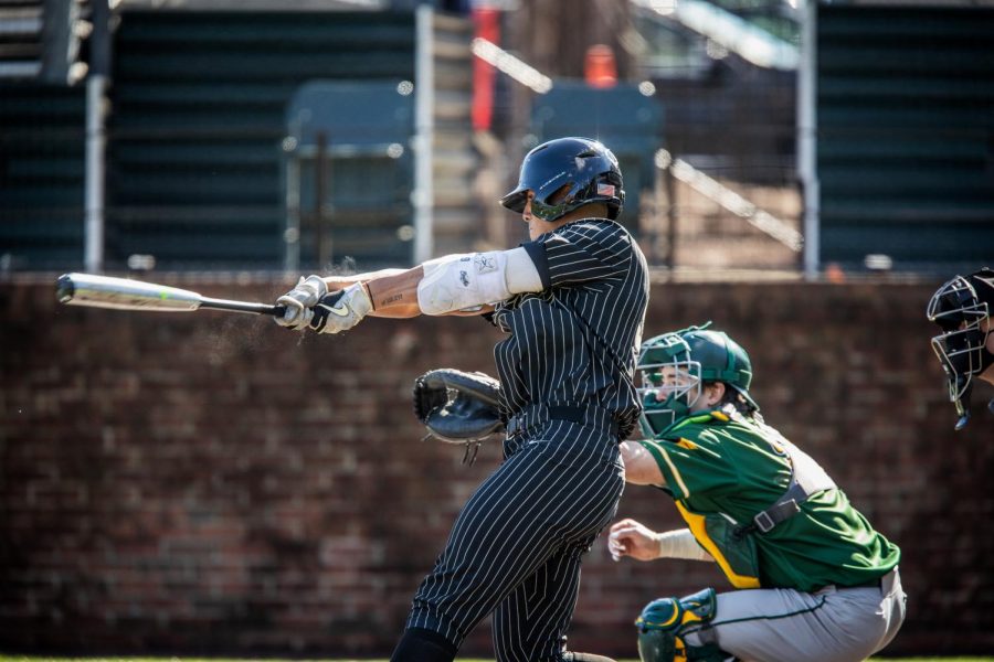 Jayson Gonzalez swings in Vanderbilt's season opener against Wright State. (Hustler Multimedia/Hunter Long)