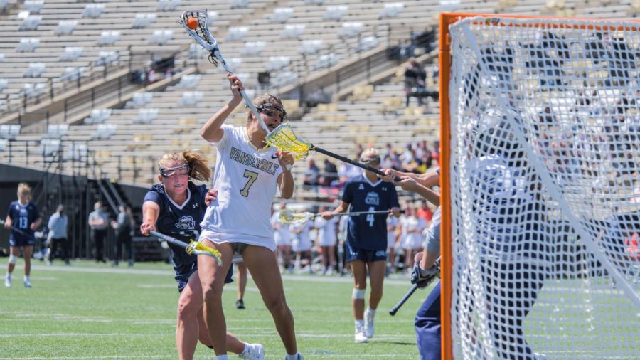 Callie Sundin shoots against Old Dominion on April 3. (Twitter/@VandyLacrosse)