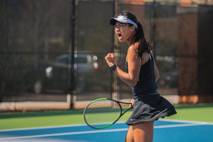 Marcella Cruz dominates her match against Mississippi State on April 10, 2021. (Vanderbilt Athletics)