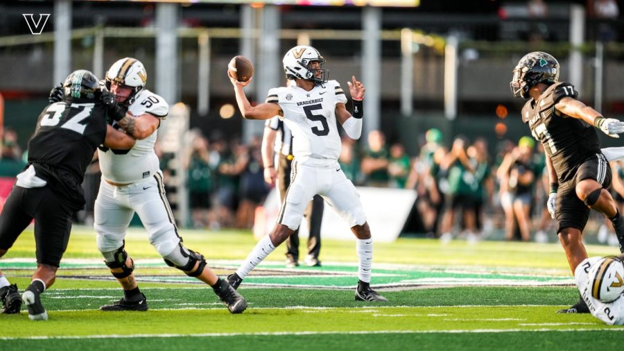 Mike Wright scored four touchdowns on Saturday night, leading the Commodores to a 63-10 victory, as photographed on Aug. 27, 2022. (Photo courtesy of Vanderbilt Athletics)