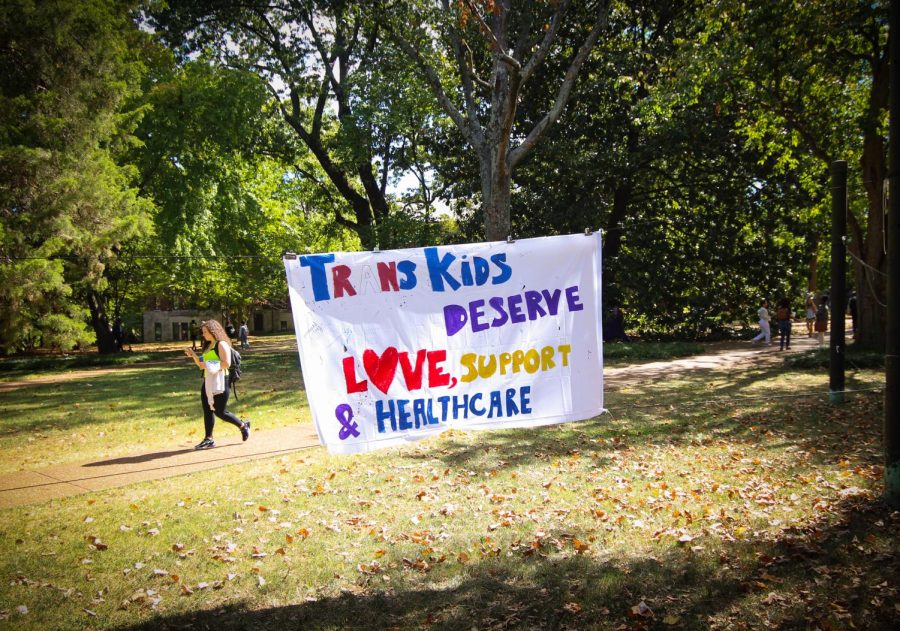A banner posted outside Sarratt Student Center, captured on Sept. 23, 2022.