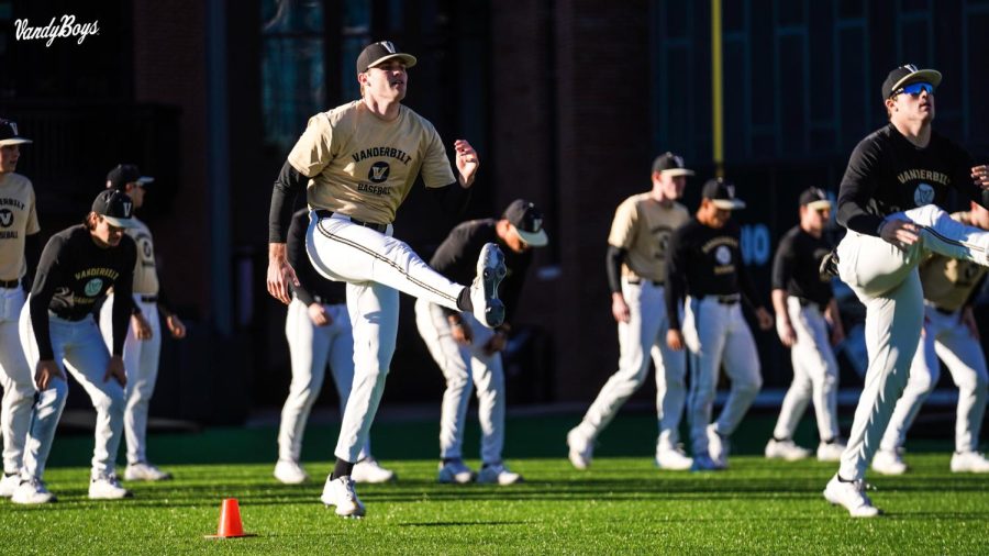 The VandyBoys warm up before their Friday practice. (Vanderbilt Athletics)