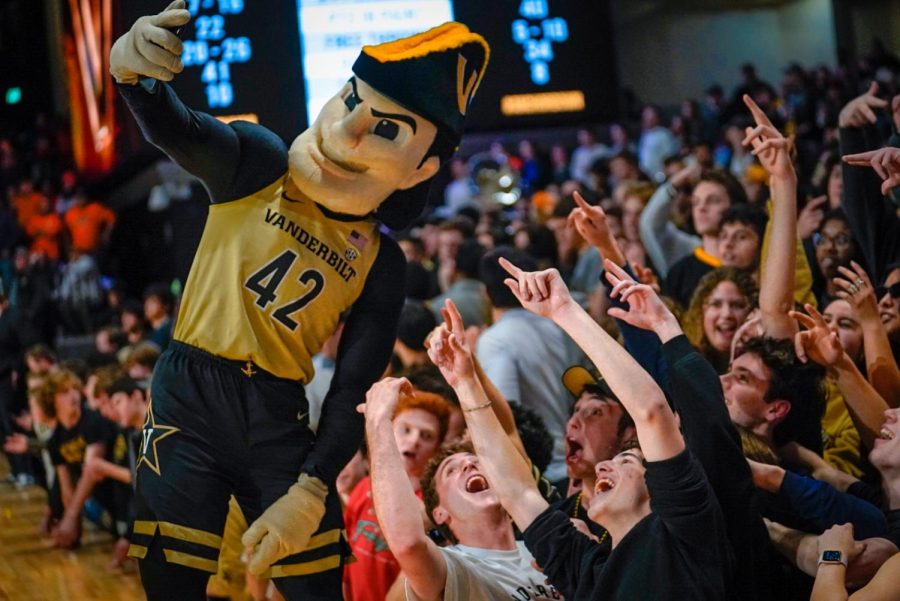 Mr. C takes a selfie with the student section after a 67-65 win over Auburn, as photographed on Feb. 18, 2023. (Hustler Multimedia/Nikita Rohila)
