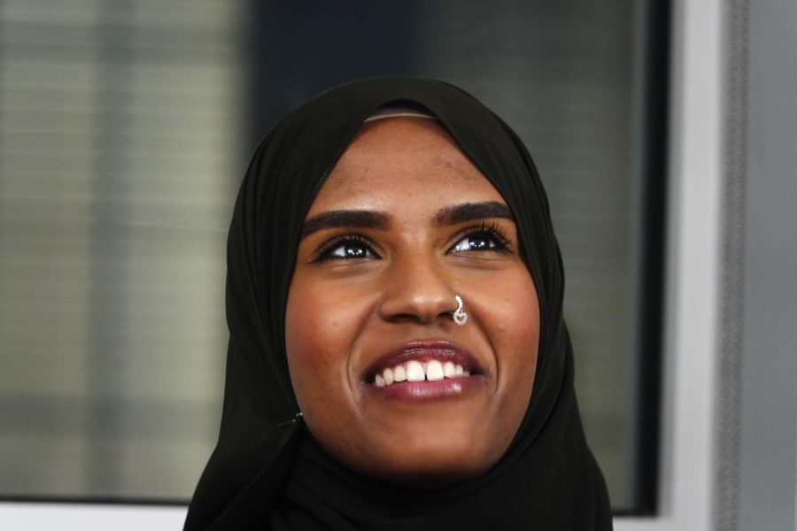 Panelist Duretti Ahmad reflects on her experience wearing the hijab, as photographed on Feb. 2, 2023 (Hustler Multimedia/Tasfia Alam)