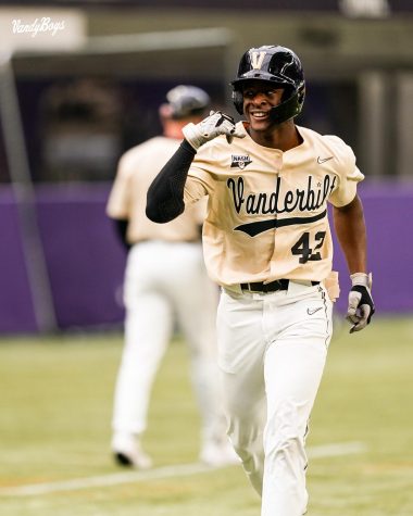 RJ Austin rounding the bases at the Cambria College Classic (Vanderbilt Athletics).