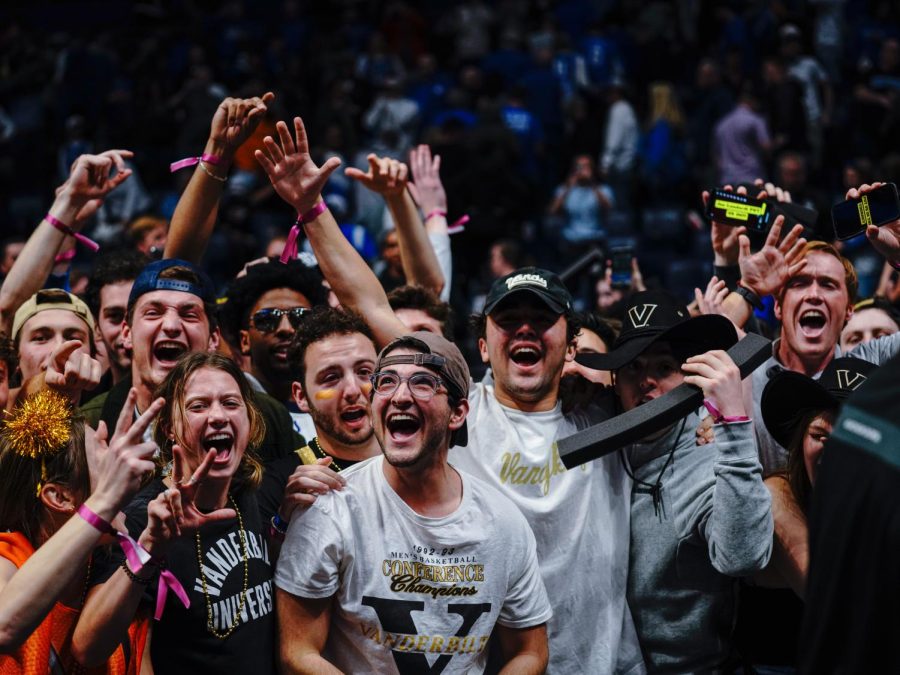 A crowd of excited Commodores celebrating Vanderbilt's win post-game, as photographed on Mar 10, 2023. (Hustler Multimedia/Ophelia Lu)