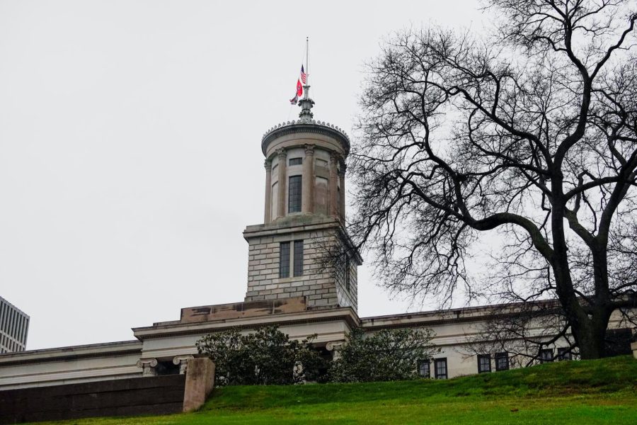 The Tennessee Capitol building on a rainy day, as photographed on April 6, 2023. (Hustler Staff/Katherine Oung)