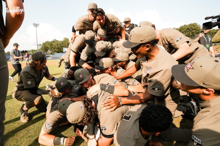 The Vandyboys celebrated after winning the SEC Championship on May 28, 2023 (Vanderbilt Athletics).