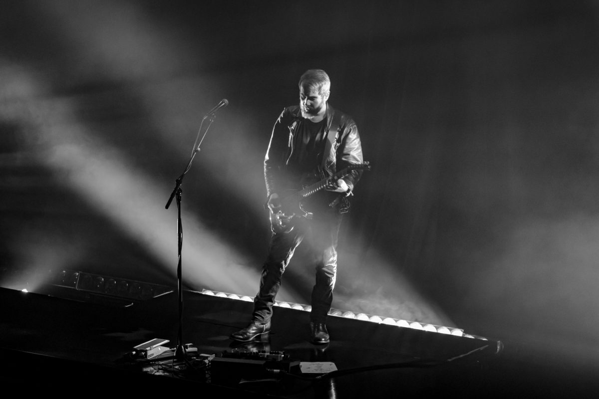 Greg Gonzalez steps back from his microphone at The Ryman, as photographed on Sept. 12, 2023. (Hustler Multimedia/Barrie Barto)
