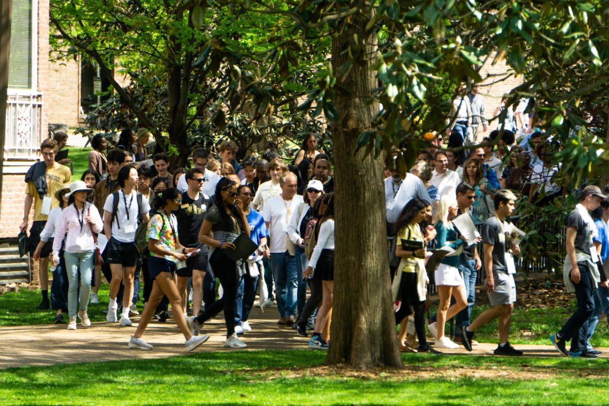 Accepted students pour into the Student Life Center's patio after listening to academic advising sessions, captured April 15, 2023. (Hustler Multimedia/Laura Vaughan)