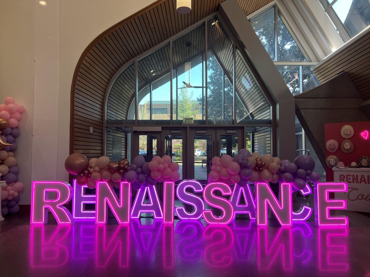  LED lights at the entrance of the Renaissance Women’s Summit at the Wond’ry, as photographed on Feb. 24, 2024. (Hustler Photographer/Jenny Yang)
