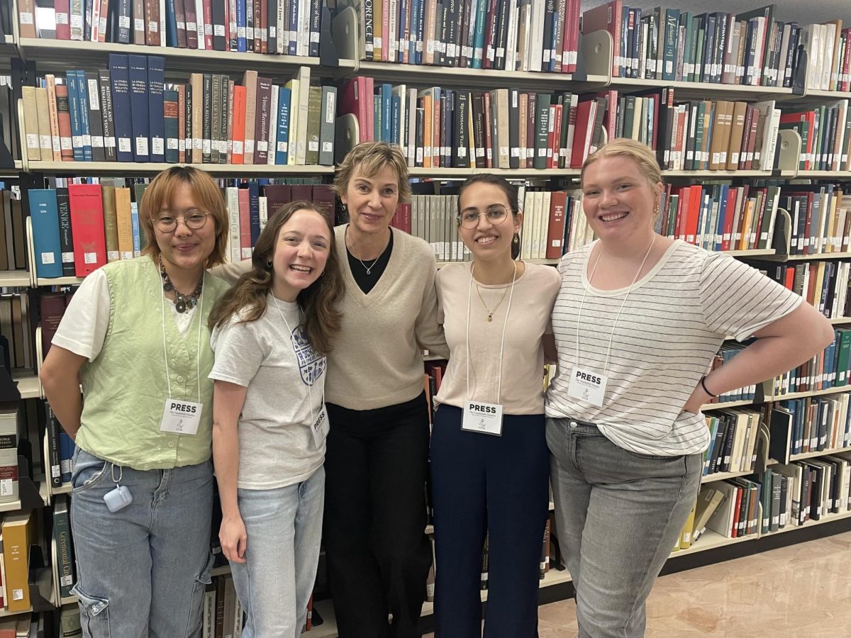 Hustler staffers pose with education journalist Laura Pappano (Photo Courtesy of Vanderbilt University Libraries)