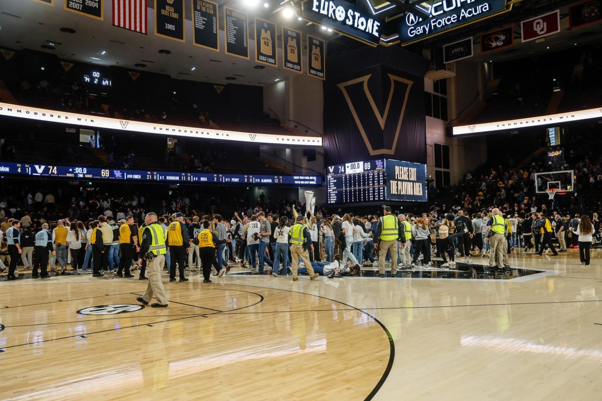 Security guides students towards the exits after Vanderbilt's win against Kentucky, as photographed on Jan. 25, 2025. (Hustler Multimedia/Alondra Moya)