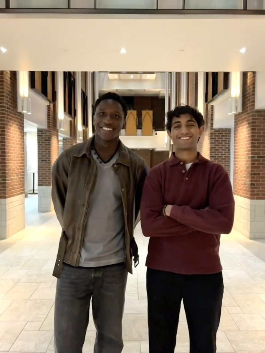 Soham Saraf and Teguono Okotete stand in Buttrick Hall. (Photo Courtesy of Soham Saraf)
