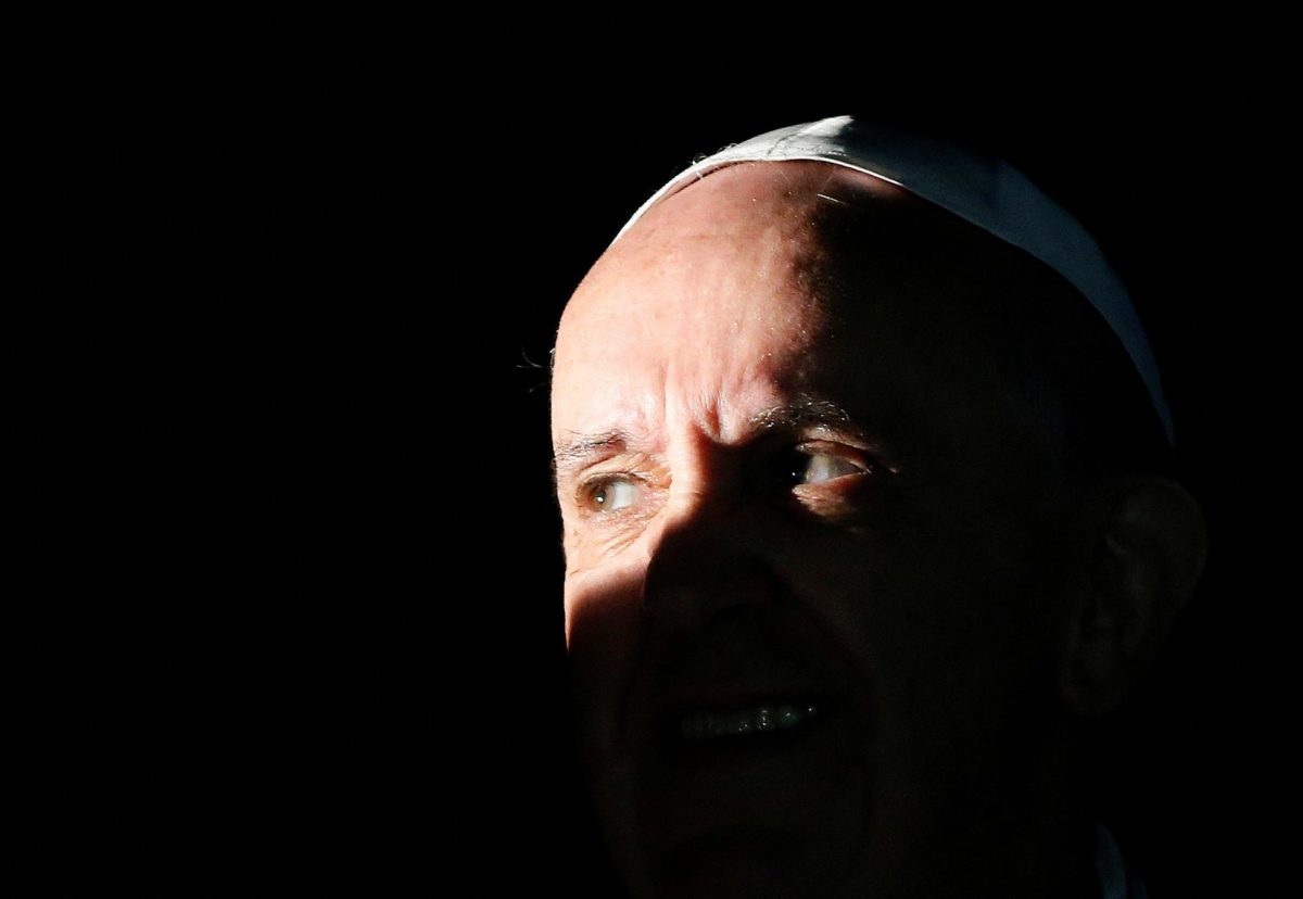 Pope Francis looks on at the end of his pastoral visit at the parish church "Santa Maria dell'Orazione" at Setteville di Guidonia neighbourhood of Rome, March 16, 2014. REUTERS/Stefano Rellandini