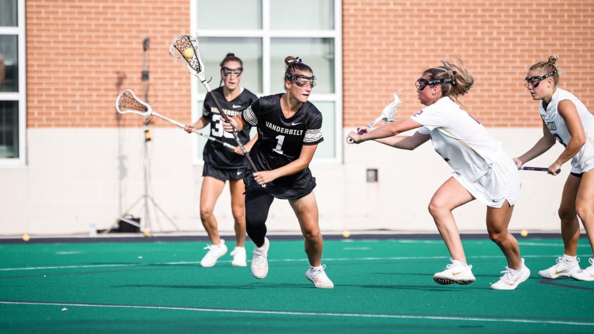 Jaime Biskup cradles the ball in her stick, as photographed on May 1, 2025. (Vanderbilt Athletics)