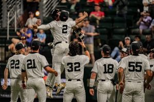 Vanderbilt celebrates in its win over Georgia, as photographed on April 18, 2025. (Hustler Multimedia/Miguel Beristain)